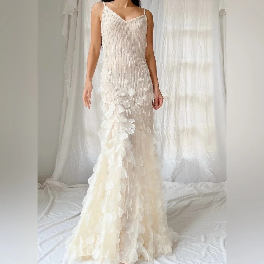 Vintage | Dresses | Vintage Y2k Silk Beaded Dress Vintage Beaded Petal Drop  Waist Wedding Dress | Poshmark